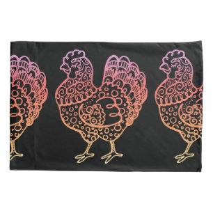 Funda De Cojín Ornate Chicken Lineart