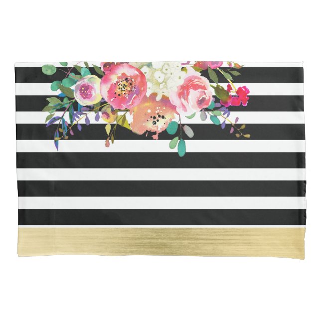 Funda De Cojín Oro Blanco Negro Moderno Floral Glam Chic Glamour (Anverso)