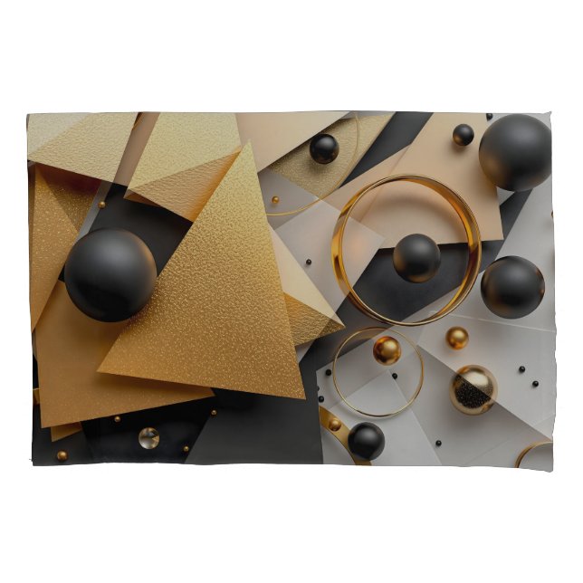 Funda De Cojín Oro geométrico y elegancia negra (Anverso)