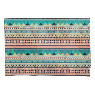 Funda De Cojín Oro tribal de la turquesa del rosa del modelo del