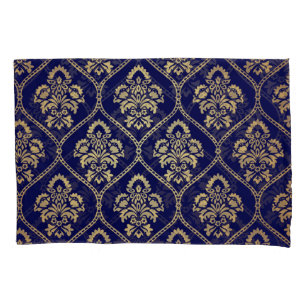 Funda De Cojín Oro y azul: Damasco de lujo