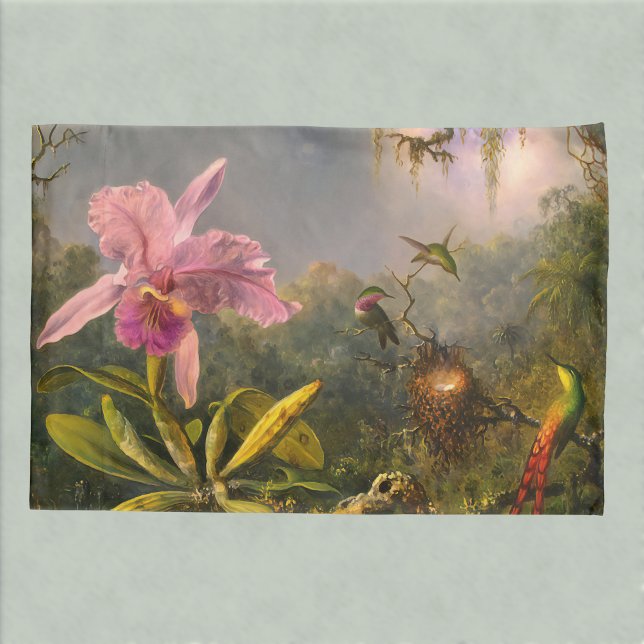 Funda De Cojín Orquídea de Cattelya brasileña Artsy y 3 Hummingbi (Subido por el creador)
