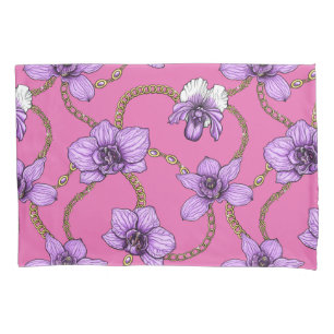 Funda De Cojín orquídeas y cadenas, violetas y rosas