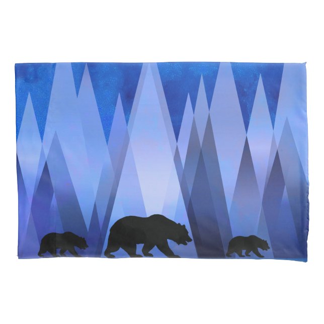 FUNDA DE COJÍN OSO DE MONTAÑAS GEOMÉTRICAS AZULES (Anverso)