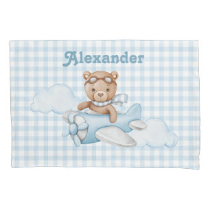 Funda De Cojín Oso de peluche azul en avión