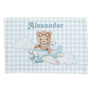 Funda De Cojín Oso de peluche azul en avión