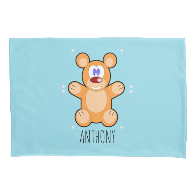 Funda De Cojín Oso de peluche marrón lindo monograma sobre azul (Anverso)