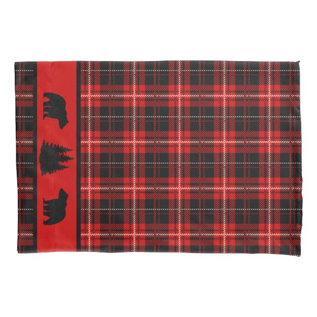 Funda De Cojín Oso Negro Rústico Rojo De Cabina (Anverso)