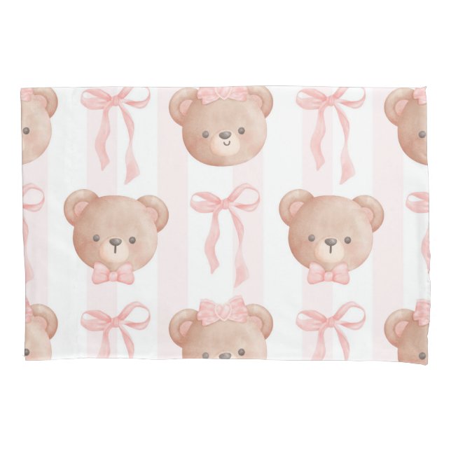 Funda De Cojín Osos de peluche rosados y arcos para bebés (Anverso)