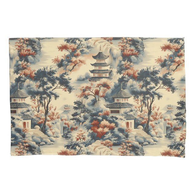 Funda De Cojín Pagodas Serene en un paisaje montañoso (Anverso)