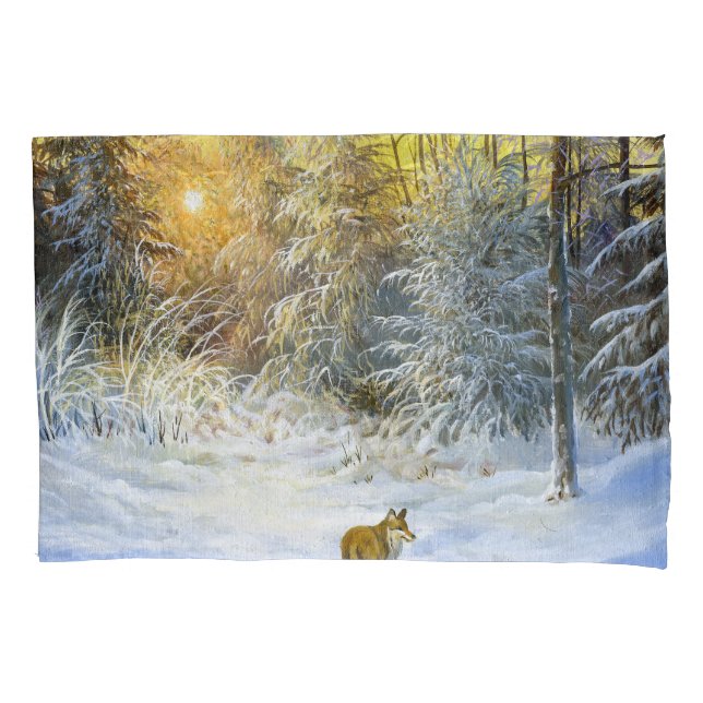 Funda De Cojín Paisaje de invierno Fox Sunset. (Anverso)
