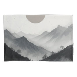 Funda De Cojín Paisaje de montaña blanca y negra