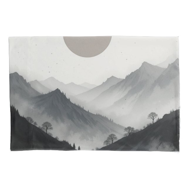 Funda De Cojín Paisaje de montaña blanca y negra (Anverso)