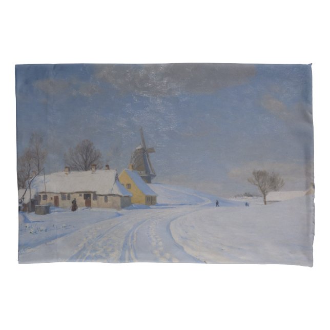 Funda De Cojín Paisaje de nieve en invierno (por H.A. Brendekilde (Anverso-izquierdo)