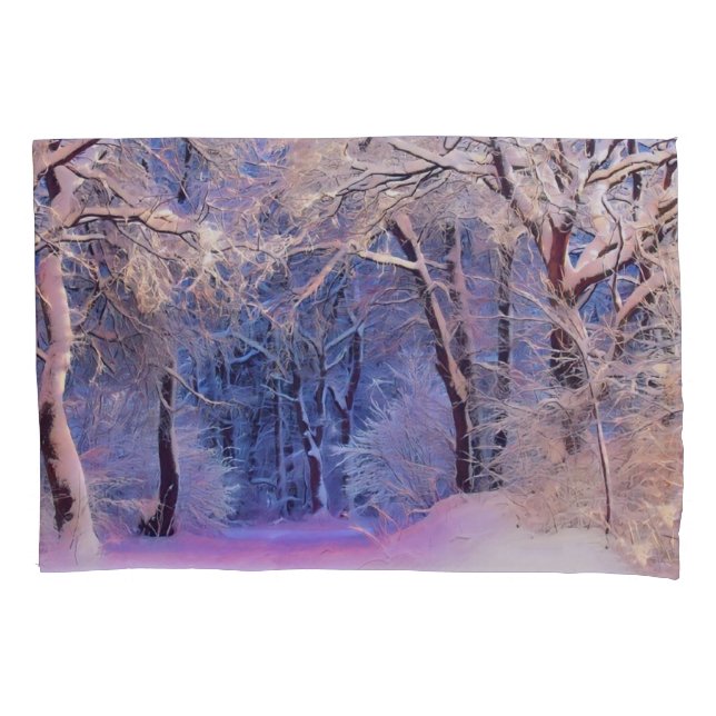 Funda De Cojín Paisaje invernal con árboles nevados acuarela (Anverso)