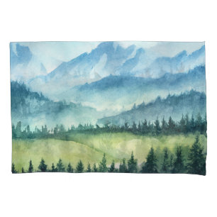 Funda De Cojín Paisaje montañoso, acuarela ilustrativa artística