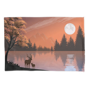 Funda De Cojín Paisaje Sunrise con Lago y Deers-51207