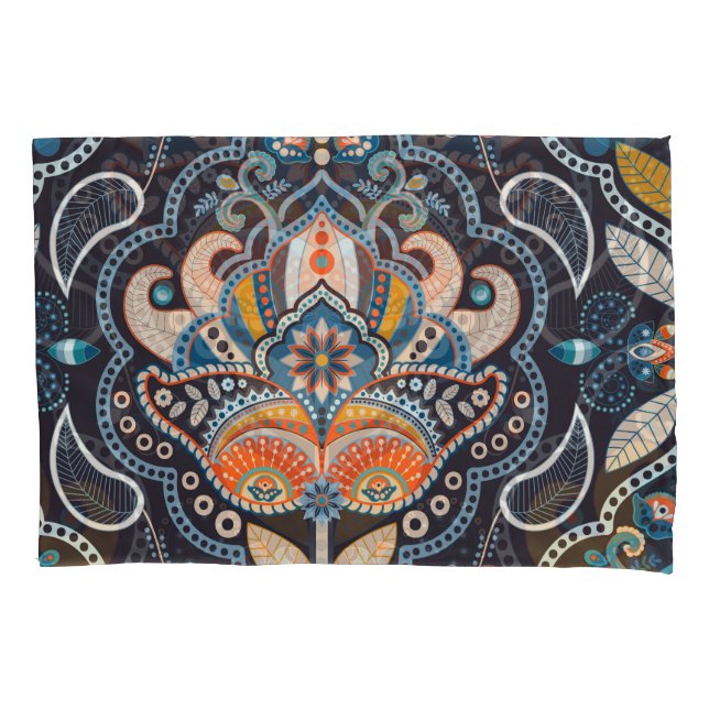 Funda De Cojín Paisley Floral: Patrón indio oscuro (Anverso)