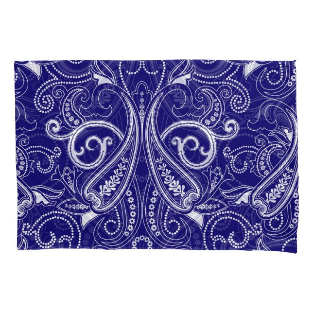 Funda De Cojín Paisley monocromo: azul, elegancia blanca. (Anverso)