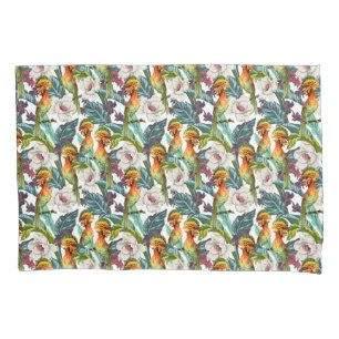 Funda De Cojín Pájaro y estampado de plores exótico