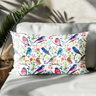 Funda De Cojín Pájaros coloridos y un patrón de flores extravagan