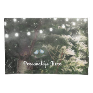 Funda De Cojín Pájaros de Amor + Pino Árbol Noche Caprichoso Nomb