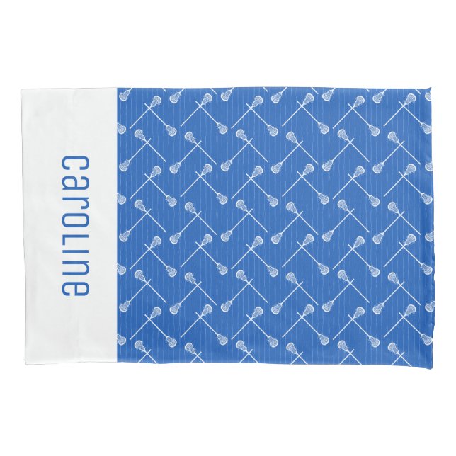 Funda De Cojín Palancas blancas de lacrosse azul con estampado (Anverso)