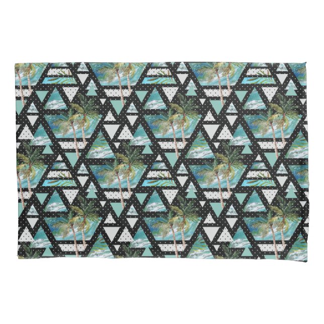 Funda De Cojín Palmas y modelo de ondas geométricos abstractos (Anverso-izquierdo)