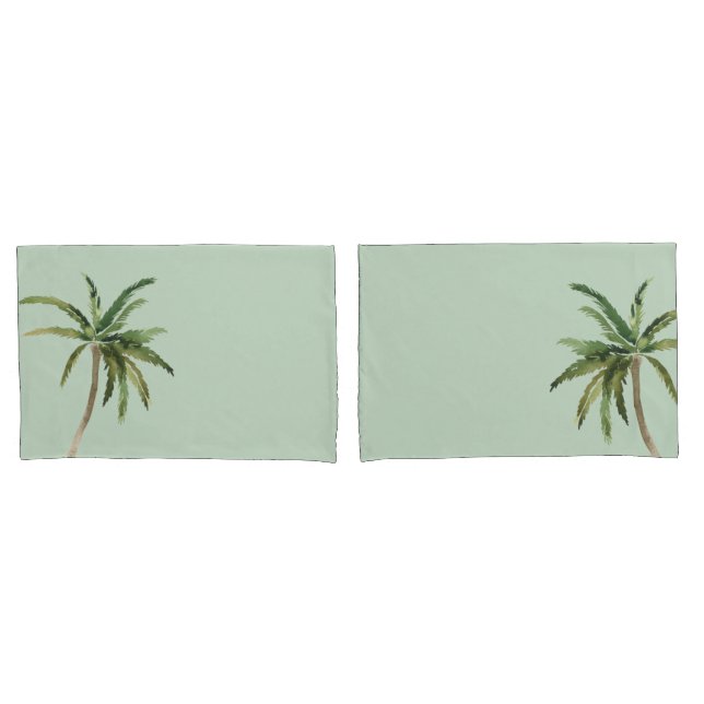 Funda De Cojín Palmeras Acuarela Tropical Verde Claro (Anverso - Set)