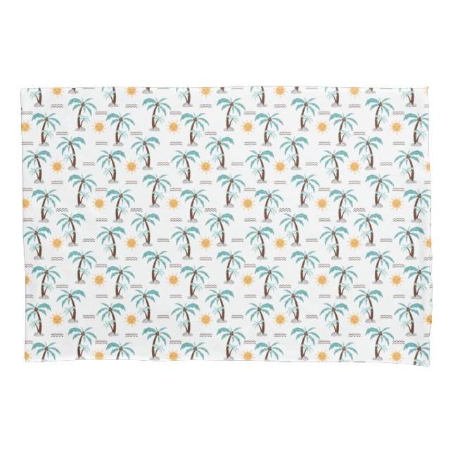 Funda De Cojín Palmeras Tropicales Amarillo Sol Teal Turquesa (Anverso-izquierdo)