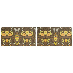 Funda De Cojín Pansias amarillas, pájaros y mariposas