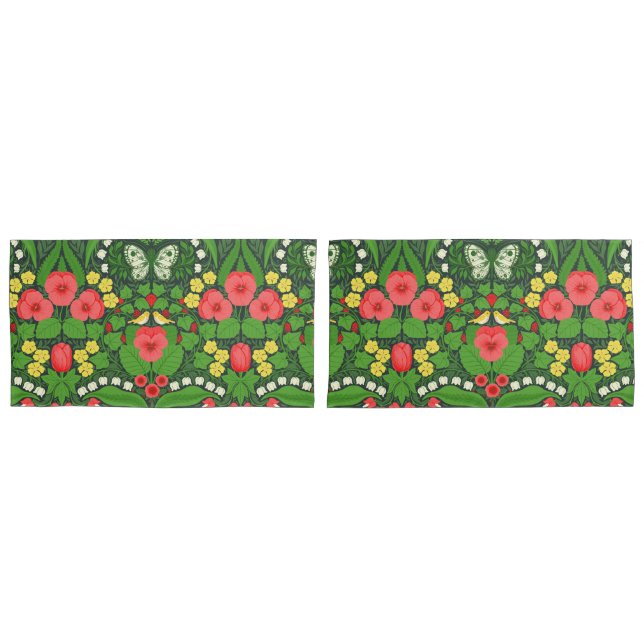 Funda De Cojín Pansias rojas, pájaros y mariposas (Anverso - Set)