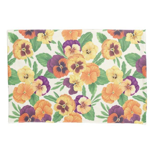 Funda De Cojín Pansies en blanco roto (Anverso-izquierdo)