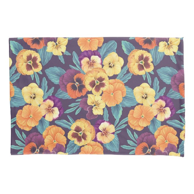 Funda De Cojín Pansies en violeta de ciruela (Anverso-izquierdo)