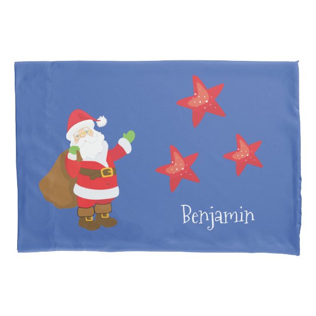 Funda De Cojín Papá Noel personalizado con estrellas (Anverso)