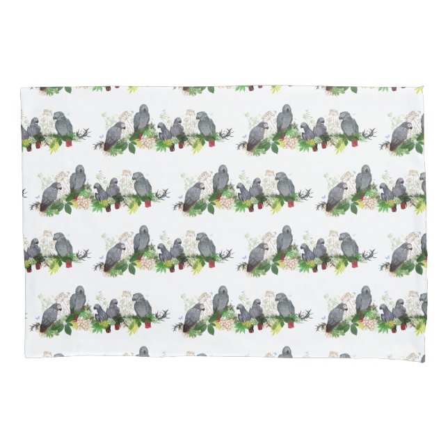 Funda de cojín para fiesta de loros grises african (Anverso-izquierdo)