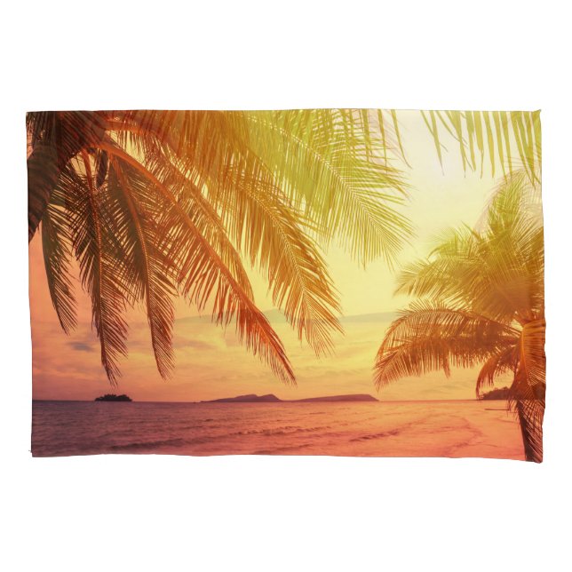 Funda De Cojín Paraíso de Playa Tropical: Paisaje Sereno. (Anverso)