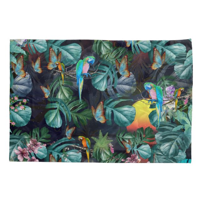 Funda De Cojín Paraíso tropical de flores al atardecer (Reverso)