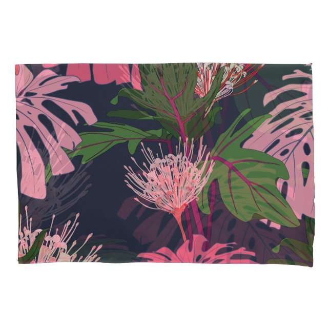 Funda De Cojín Paraíso tropical: hojas y flores exóticas (Anverso)