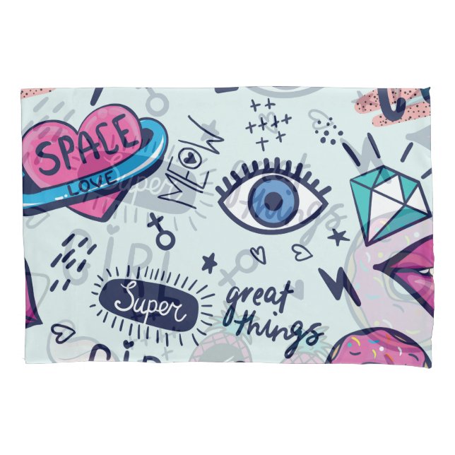 Funda De Cojín Parche de Moda: Pegatinas de Pop Art. (Anverso)