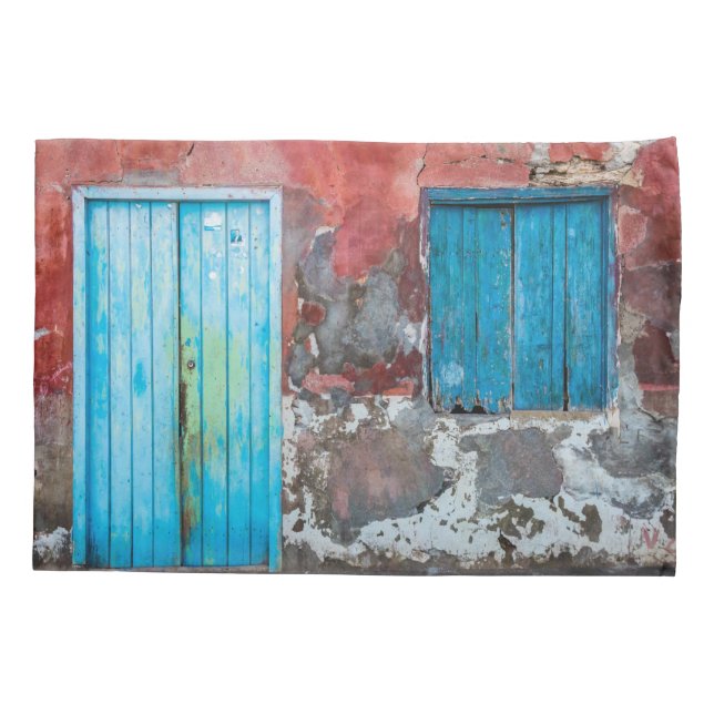 Funda De Cojín Pared colorida, puerta y persianas (Reverso)