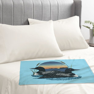 Funda De Cojín Pareja de somorgujos atardecer lago azul vida silv