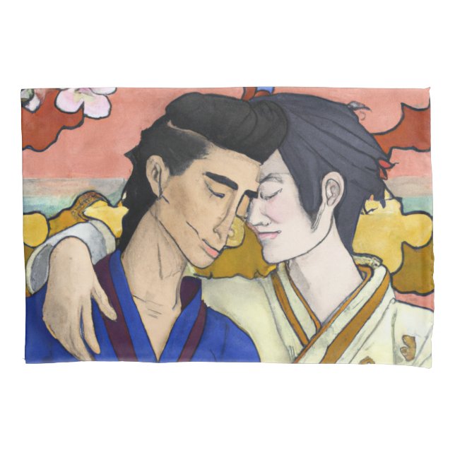 Funda De Cojín Pareja gay al estilo del arte japonés Ukiyo-e (Anverso)