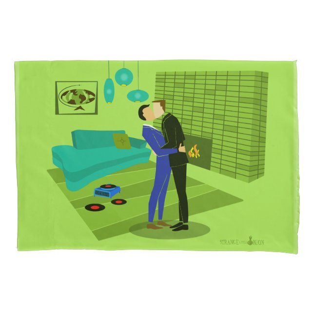 Funda De Cojín Pareja gay retro enamorada (Anverso)