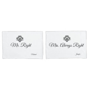 Funda De Cojín Parejas Boda Sr. Right y Sra. Siempre Correcto