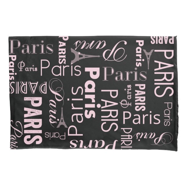 Funda De Cojín París, negro, rosa, con huella de parís (Anverso)