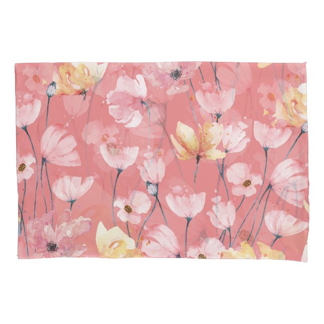 Funda De Cojín Pastel Poppies: Floral acuarela sin soldadura. (Anverso)