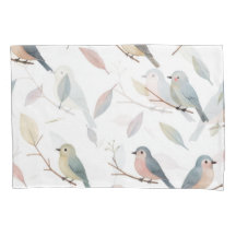 Pastel Songbirds Acuarela Pillowcase