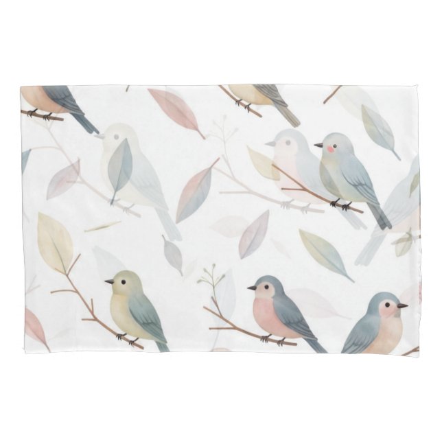 Funda De Cojín Pastel Songbirds Acuarela Pillowcase (Anverso)