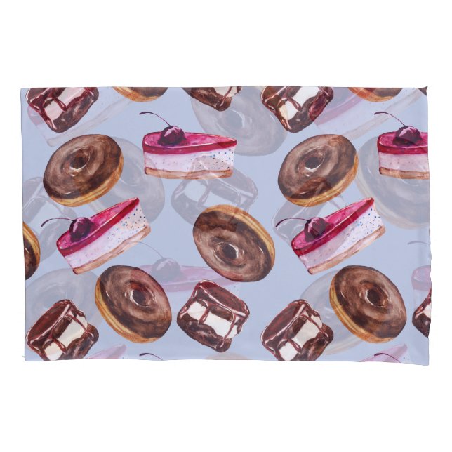 Funda De Cojín Pasteles dulces: Comida Seamless de Acuarela (Anverso)